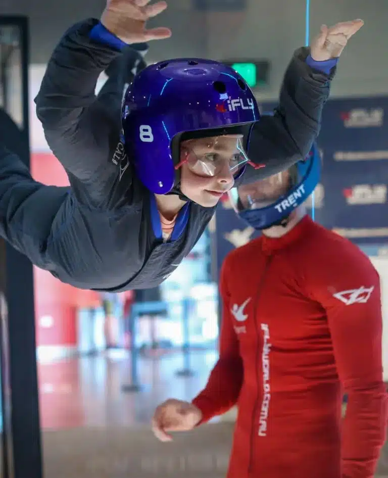 Girl indoor skydiving