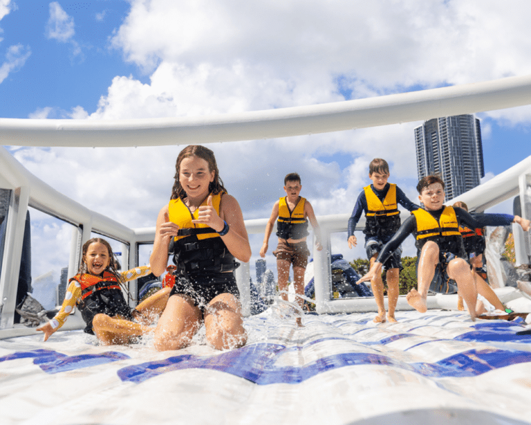 Kids love playing on this inflatable playground on the broadwater.