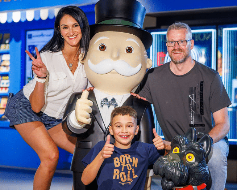 Family with Mr Monopoly at Monopoly Dreams