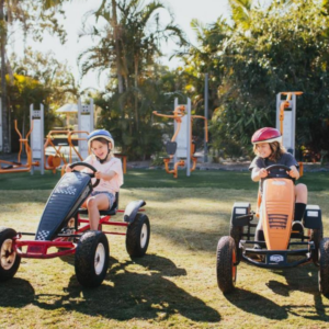 Kids riding go-karts at Treasure Island