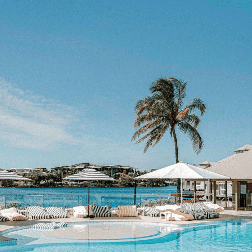 Resort pool overlooking the waterway