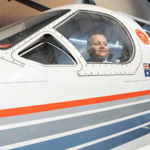 RFDS boy sitting in plane