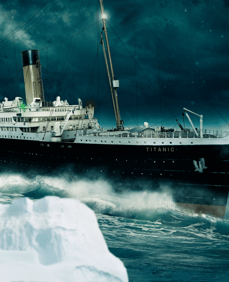 Titanic passing iceberg