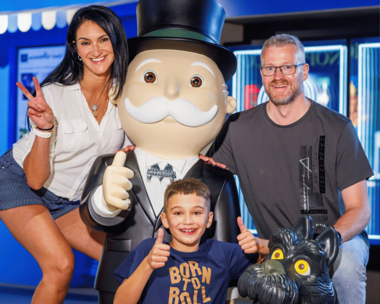 Family with Mr Monopoly in Melbourne