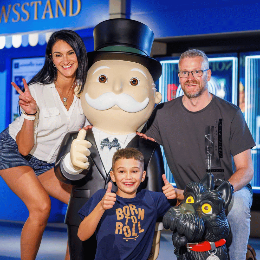 Family with Mr Monopoly in Melbourne