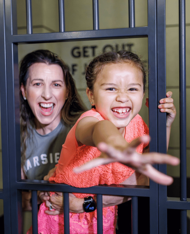 Mum and daughter in Monopoly Jail