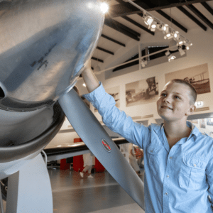 Boy viewing the RFDS aircraft