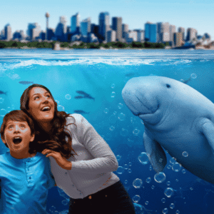 Mum and son in Sydney visiting Sea Life and other attractions