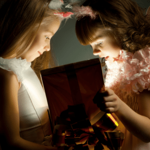 Girls looking into gift box