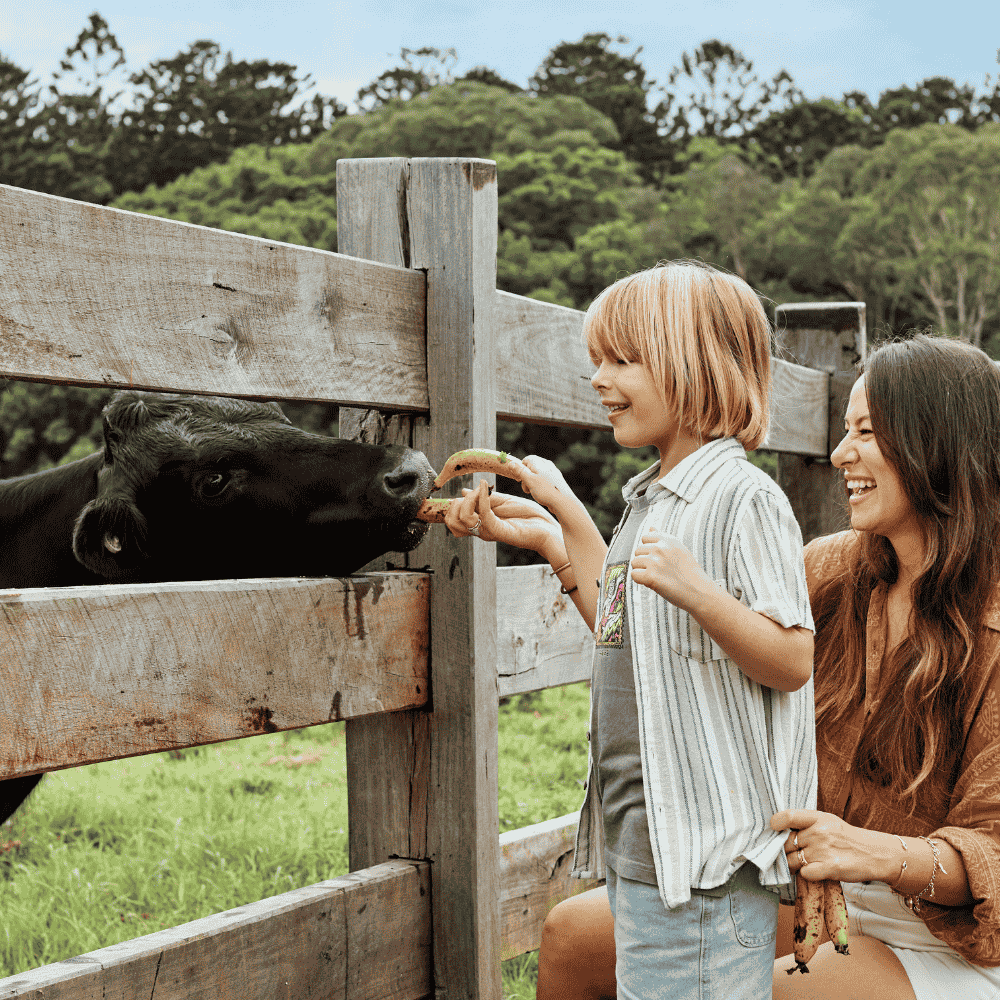 Boy and Mum on the farm